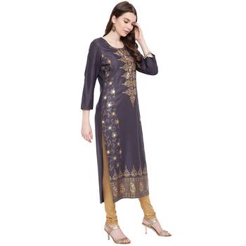 Grey printed rayon kurtas-and-kurtis 4