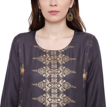 Grey printed rayon kurtas-and-kurtis 5