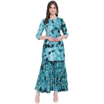 Turquoise printed rayon kurtas-and-kurtis 1
