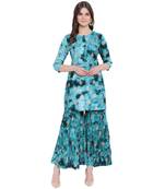 Turquoise printed rayon kurtas-and-kurtis
