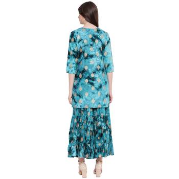 Turquoise printed rayon kurtas-and-kurtis 2