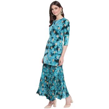 Turquoise printed rayon kurtas-and-kurtis 3