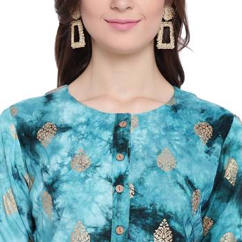 Turquoise printed rayon kurtas-and-kurtis 5