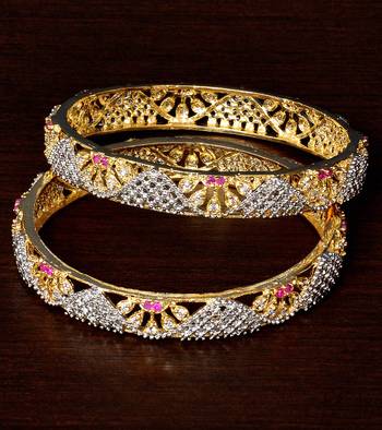 CZ and Ruby Stone Embellished American Diamond Designer Bangles BD341 1