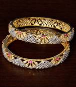 CZ and Ruby Stone Embellished American Diamond Designer Bangles BD341
