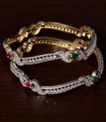 CZ, Ruby and Emerald Stone Embellished American Diamond Designer Bangles BD342