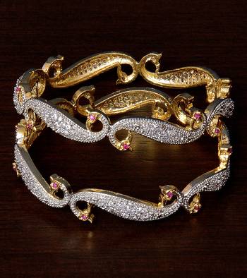 CZ and Ruby Stone Embellished American Diamond Designer Bangles BD345 1