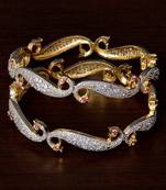 CZ and Ruby Stone Embellished American Diamond Designer Bangles BD345