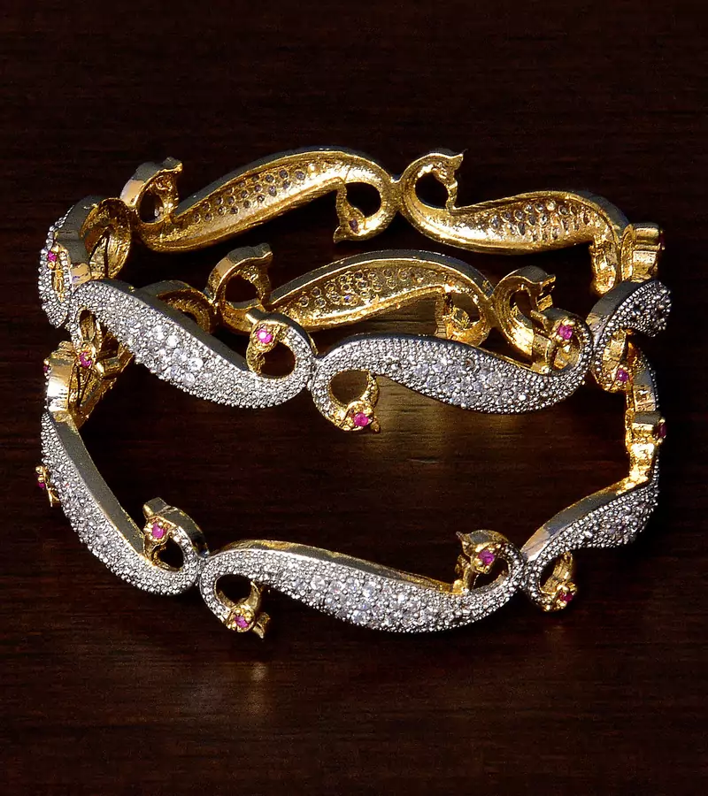 CZ and Ruby Stone Embellished American Diamond Designer Bangles BD345