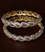 CZ, Ruby and Emerald Stone Embellished American Diamond Designer Bangles BD346