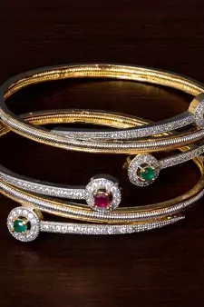 CZ, Ruby and Emerald Stone Embellished American Diamond Designer Bangles BD347