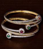 CZ, Ruby and Emerald Stone Embellished American Diamond Designer Bangles BD347