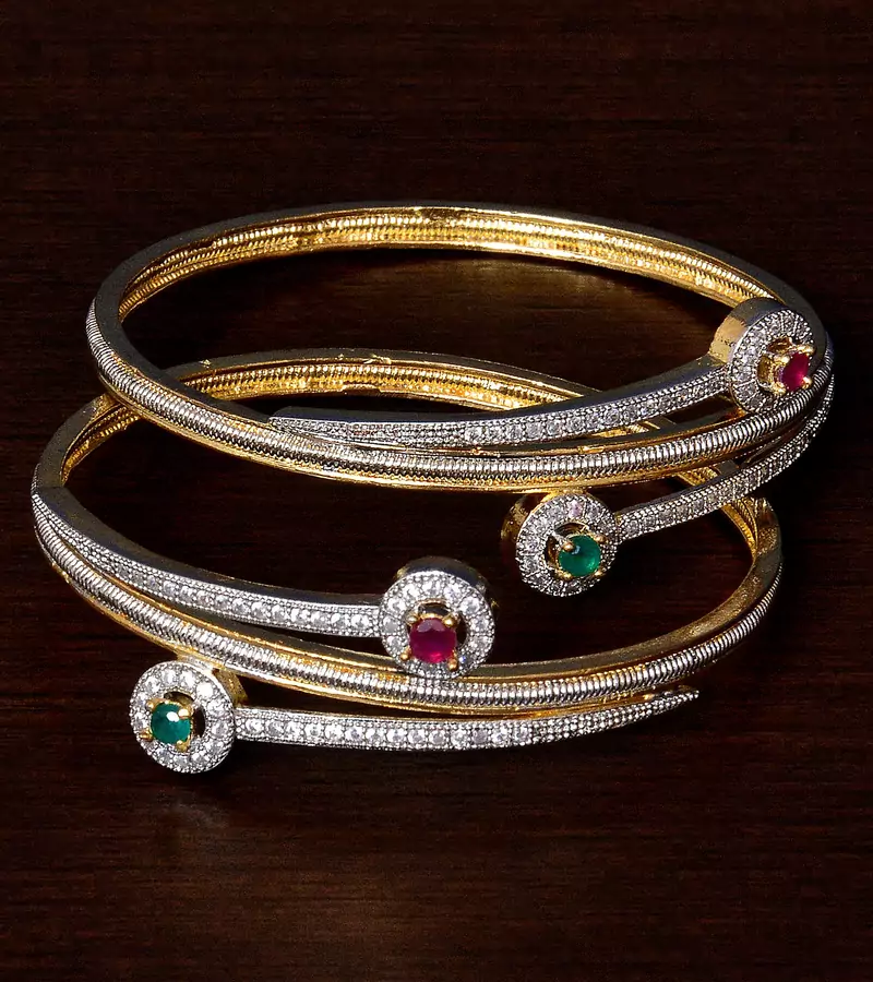 CZ, Ruby and Emerald Stone Embellished American Diamond Designer Bangles BD347
