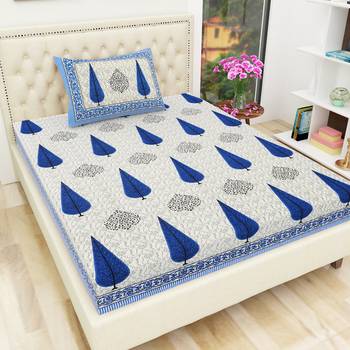 Cotton TC120 Hand Block Printed Ethnic Motif Single Bedsheet with One Pillow Cover 1