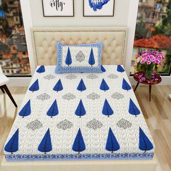 Cotton TC120 Hand Block Printed Ethnic Motif Single Bedsheet with One Pillow Cover 2