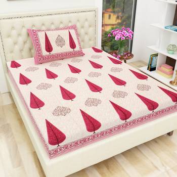 Cotton TC120 Hand Block Printed Ethnic Motif Single Bedsheet with One Pillow Cover 1