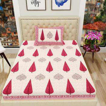Cotton TC120 Hand Block Printed Ethnic Motif Single Bedsheet with One Pillow Cover 2