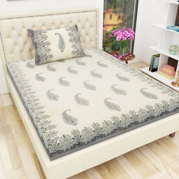 Cotton TC120 Hand Block Printed Ethnic Motif Single Bedsheet with One Pillow Cover 1
