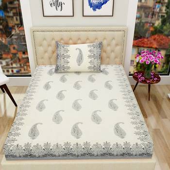 Cotton TC120 Hand Block Printed Ethnic Motif Single Bedsheet with One Pillow Cover 2