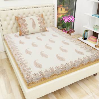 Cotton TC120 Hand Block Printed Ethnic Motif Single Bedsheet with One Pillow Cover 1