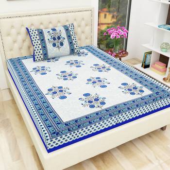 Jaipuri Cotton TC120 Hand Block Printed Floral Single Bedsheet with One Pillow Cover 1