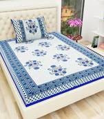 Jaipuri Cotton TC120 Hand Block Printed Floral Single Bedsheet with One Pillow Cover