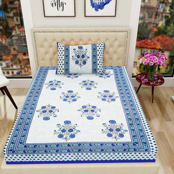 Jaipuri Cotton TC120 Hand Block Printed Floral Single Bedsheet with One Pillow Cover 2