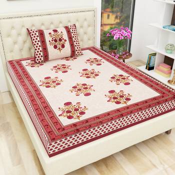 Jaipuri Cotton TC120 Hand Block Printed Floral Single Bedsheet with One Pillow Cover 1