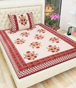Jaipuri Cotton TC120 Hand Block Printed Floral Single Bedsheet with One Pillow Cover