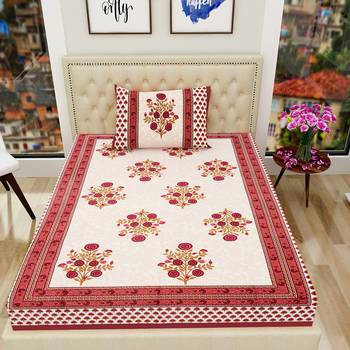 Jaipuri Cotton TC120 Hand Block Printed Floral Single Bedsheet with One Pillow Cover 2