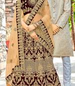 Maroon embroidered velvet semi stitched lehenga