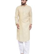 Beige Plain Linen Kurta Pajama