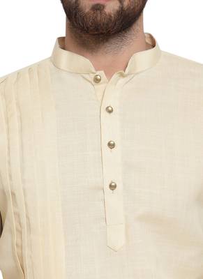 Beige Plain Linen Kurta Pajama 2