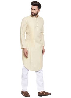 Beige Plain Linen Kurta Pajama 3