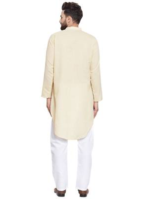 Beige Plain Linen Kurta Pajama 4