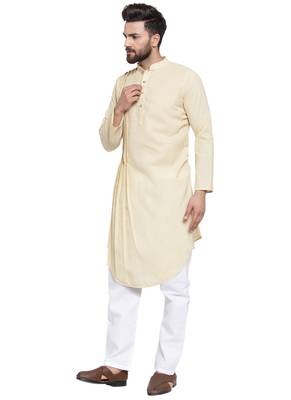 Beige Plain Linen Kurta Pajama 5