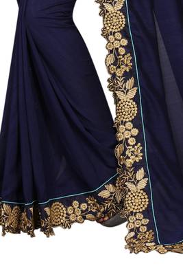 blue embroidered silk blend saree with blouse 3