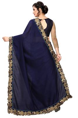 blue embroidered silk blend saree with blouse 4