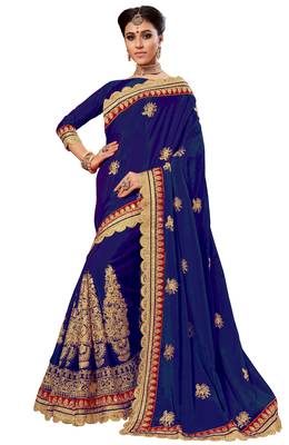 Trendmalls Blue embroidered art silk Traditional Wedding Party Wear Bridal Saree With Blouse   1
