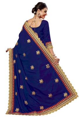 Trendmalls Blue embroidered art silk Traditional Wedding Party Wear Bridal Saree With Blouse   2