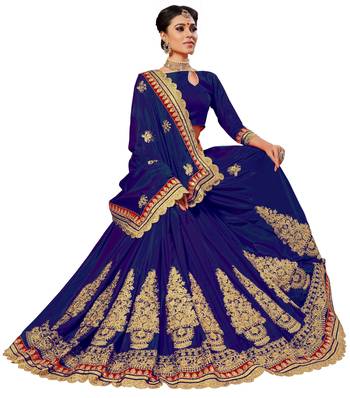 Trendmalls Blue embroidered art silk Traditional Wedding Party Wear Bridal Saree With Blouse   3