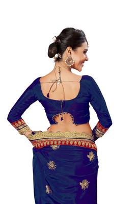 Trendmalls Blue embroidered art silk Traditional Wedding Party Wear Bridal Saree With Blouse   4