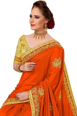 Orange Embroidered art Silk Saree with blouse 2