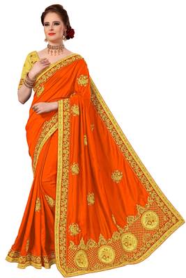 Orange Embroidered art Silk Saree with blouse 1