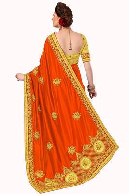 Orange Embroidered art Silk Saree with blouse 3