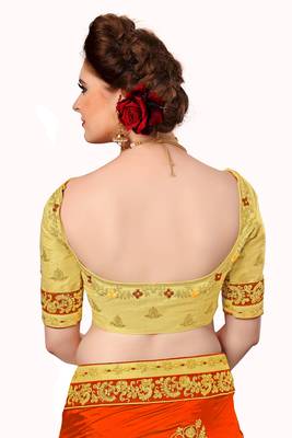 Orange Embroidered art Silk Saree with blouse 4