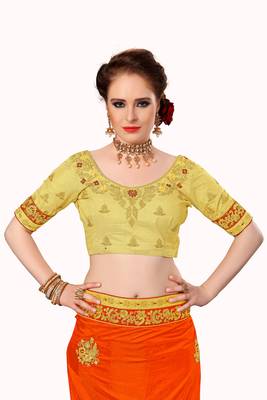 Orange Embroidered art Silk Saree with blouse 5