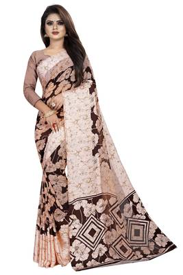 Coffee woven satin saree with blouse 1