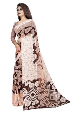 Coffee woven satin saree with blouse 2