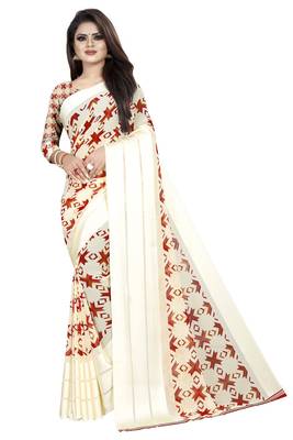 Red woven satin saree with blouse 1